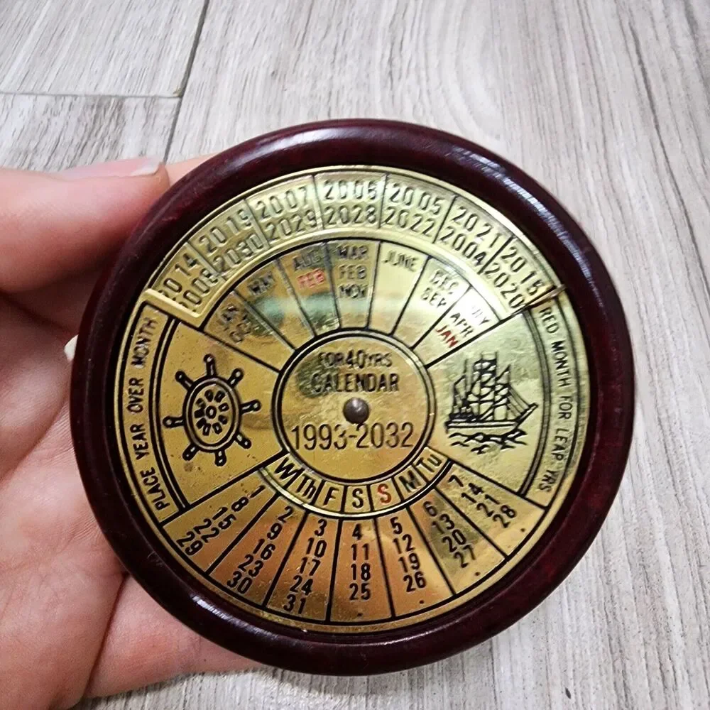 Vintage 40 Year Perpetual Calendar Marble & Brass 1993-2032 - paper weight